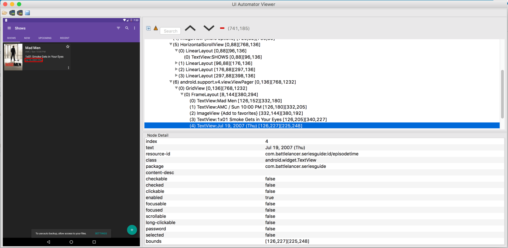 Inspecting elements in a native Android app using UI Automator Viewer ...